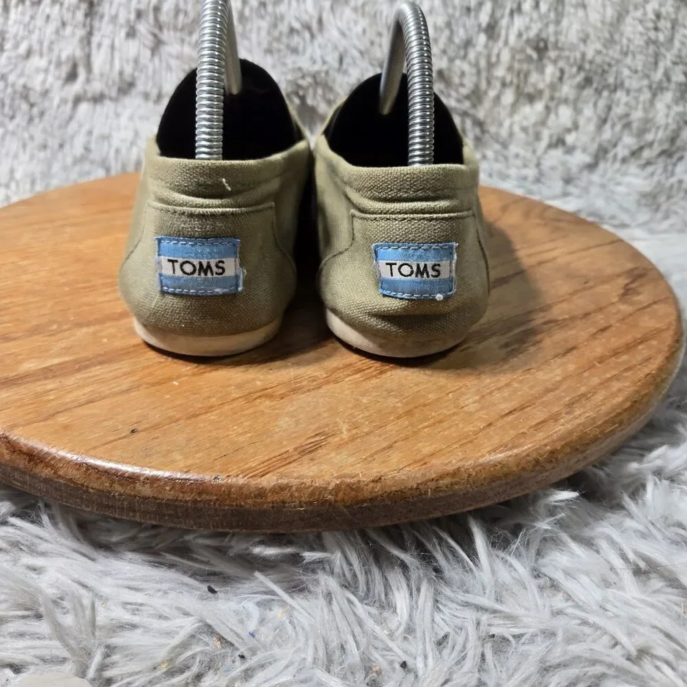 Toms Shoes Womens 9 Loafer Slip On Flats Comfort Green Fabric Slip On Low Top